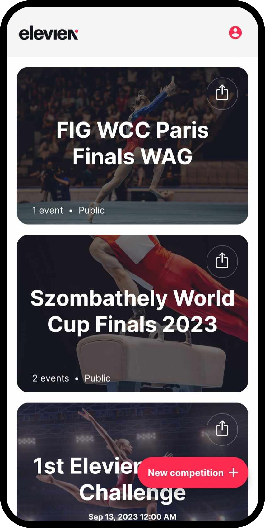Elevien app: live competitions view